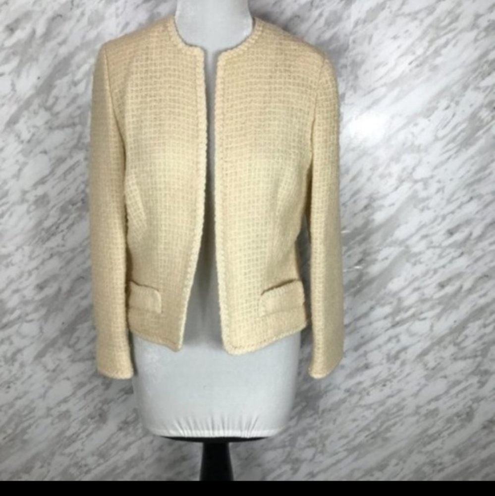 Horst Mandel Vintage Wool Jacket Textured Collarless Cream Size 36